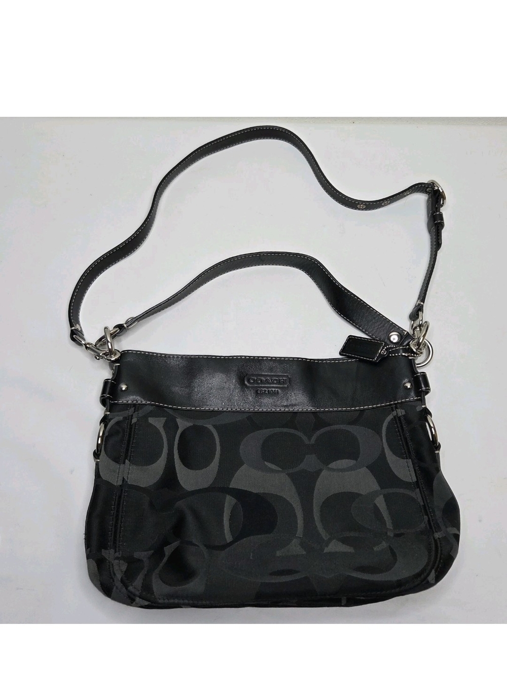 Coach F14711 Zoe Optic Signature Black Hobo Purse Shoulder Bag Jacquard Y2k